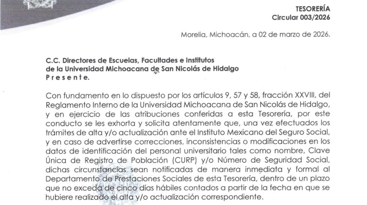 Circular 003/2026 Tesorería, Datos IMSS